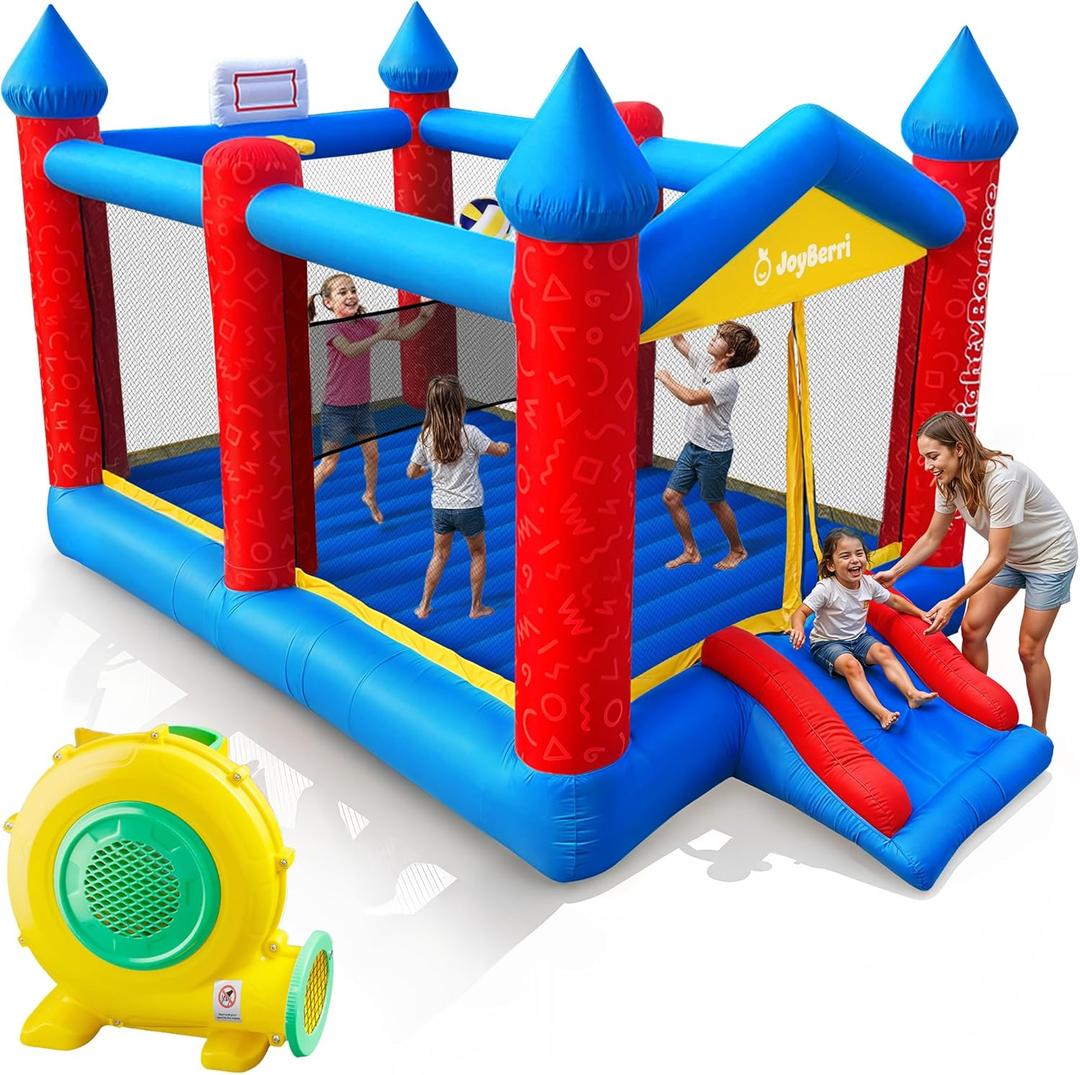 JoyBerri Mighty Bounce House with Blower -16.8' x8.9' Ft Extra Large Inflatable Bouncy Castle with Slide, Volleyball Net, Basketball Hoop  Kids Bounce House for Big Kids 5-12, Outdoor -ASTM Certified