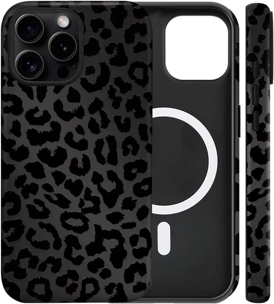 Magnetic for iPhone 13 Pro Case Cute Black Leopard Phone Case, Shockproof Slim TPU and Hard PC Protective Phone Cover Compatible with MagSafe Designed for Women Girls