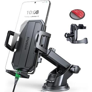 SUUSON Upgraded 3-in-1 Car Phone Holder Mount [Powerful Suction] Phone Mount for Car Dashboard Air Vent Windshield, for All iPhone Android Phone, Dark Black
