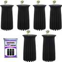 6-Pack 24"x43" Black Round Cocktail Table Skirts | Stretch Spandex Fitted Tablecloths | Stain-Resistant, Wrinkle-Resistant, and Machine Washable for Bars, Weddings, Parties, and Banquets
