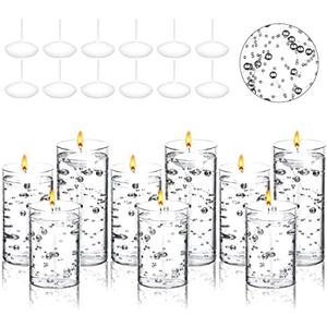 Hoolerry 9 Set Glass Cylinder Vases for Centerpieces, Multiple Size Clear Hurricane Candleholder with Floating Candles Artificial String for Wedding Table Decor(4",4.7", 6",Silver)