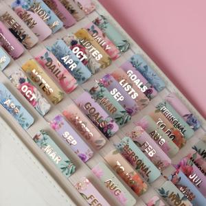 UPAFEXXI-Laminated Planner Monthly Tabs(72 Stickers in Total,24 Month,24 Subject,24 Blank) Calendar Monthly Label Stickers for Planners, Subject Label Adhesive Tabs for Folders, Pages(Floral) (Large, Multicolored)