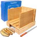 Bamboo Bread Slicer For Homemade Bread - Built-In Knife Slot, Crumb Catcher & Storage Compartment - Adjustable Extra Wide & High For Sourdough - Long 12” Knife Blade Included