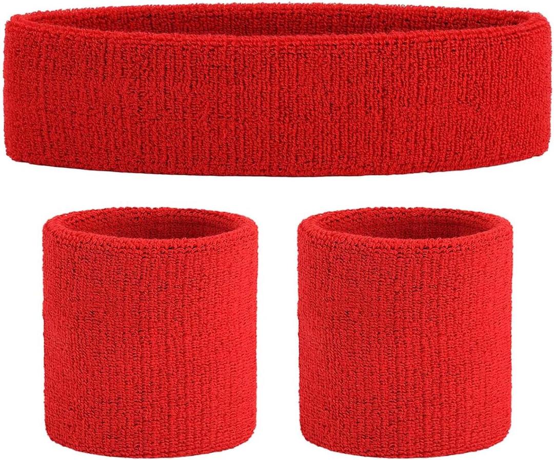 ONUPGO Sweatband Set Sports Headband Wristband Set Sweatbands Terry Cloth Wristband Wrist Sweatband Headbands Moisture Wicking Sweat Absorbing Head Band