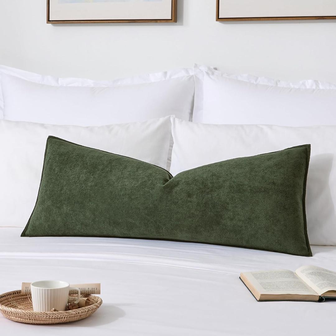 Kevin Textile 14x36 Inch Long Lumbar Cover 1 Pack Soft Boucle Textured Decorative Waterproof Rectangle Cushion Elegant Accent Pillows for Couch Sofa Chair Bed Home Decor Indoor Outdoor Olive Green