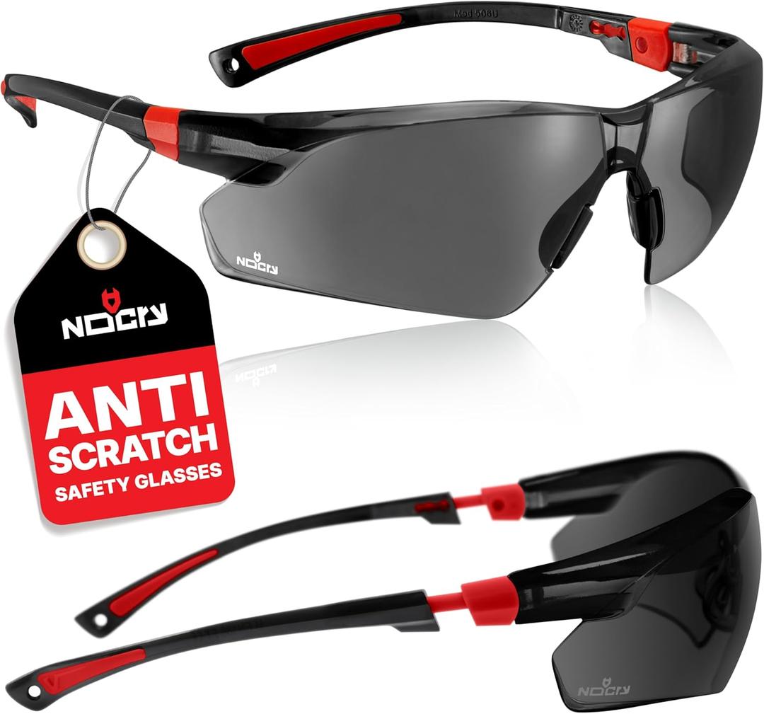 NoCry Safety Sunglasses with Green Tinted Wraparound Lenses; Tinted Safety Glasses for Men and Women with Adjustable Arms & No-Slip Grips; Work Glasses with UV 400 Protection; ANSI Z87.1 Rated (Black & Red)