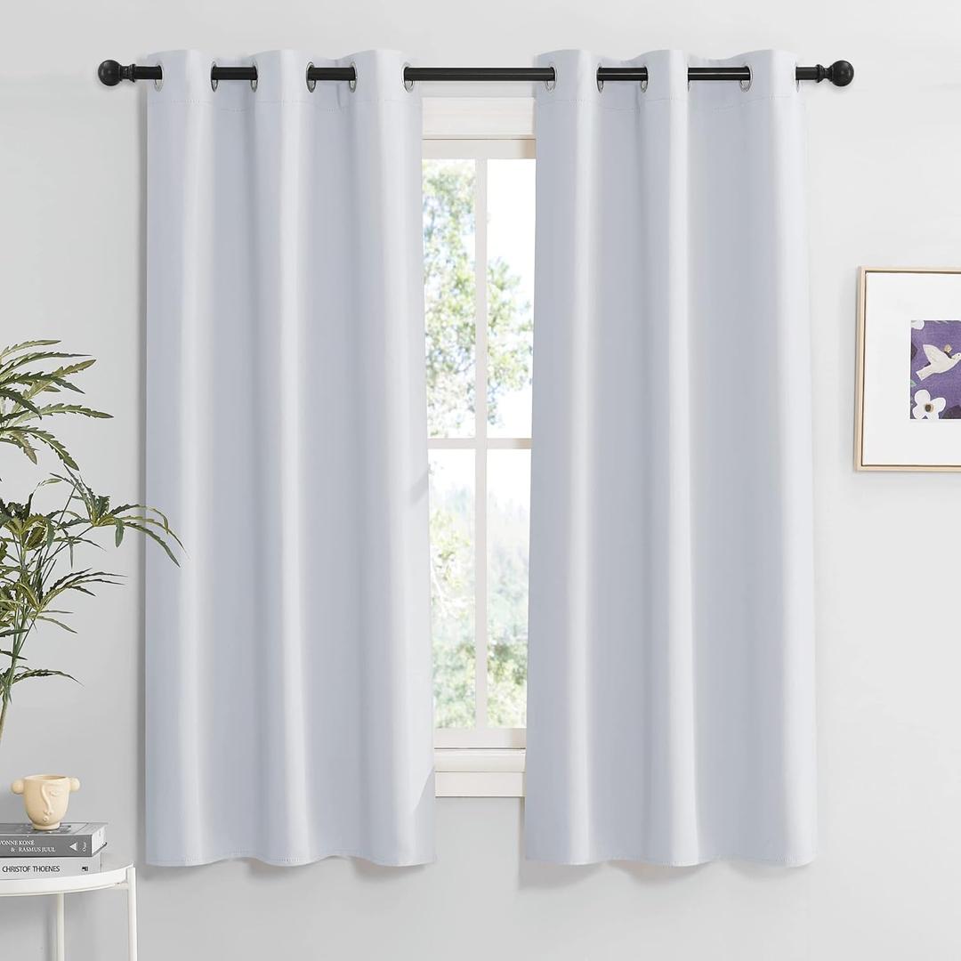 RYB HOME Room Darkening Curtains for Living Room, Energy Smart Privcay Window Curtains Drapes Durable Rustproof Grommet Panels for Bedroom, W42 x L63 inch, Greyish White, Set of 2