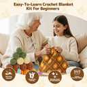 Blanket Crochet Kit for Beginners, Granny Squares Crochet Blanket Kit with Soft Yarns, Detailed Instructions & Step-by-Step Tutorials, Easy Knitting Kit for Beginner Craft Gift(Yellow Sunflower)