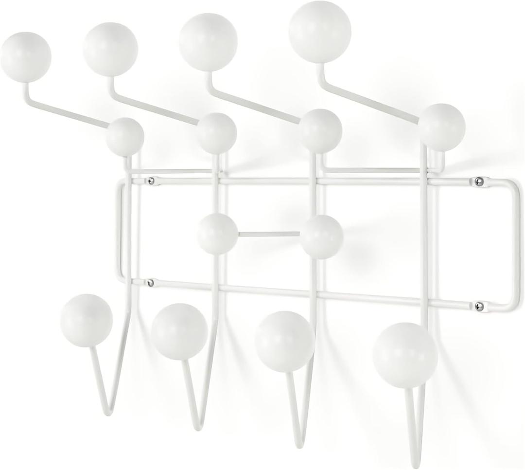 SHISEDECO Classic Hang it All Coat Rack, Mid Century Modern Wall Mounted Hooks with Painted Solid Wooden Balls, Decorative Creative Fashion Wood Hanger for Home, Bedroom (White)