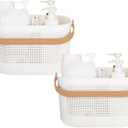 UUJOLY Plastic Storage Baskets with Handles, Shower Caddy Shelf Organizers Basket for Bathroom, Kitchen, Dorm Room, Yellow, 2 Pack