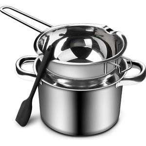 1QT Double Boiler Chocolate & Candy Melting Pot - 304 Stainless Steel, Soap, Wax - Silicone Spatula Included (1000ml+2200ml)