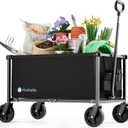 29.3" Collapsible Wagon Cart, 150L Heavy Duty Folding Utility Wagon with Wheels, 360 lbs Load, Portable Rolling Cart for Garden, Shopping, Sports, Camping, Black