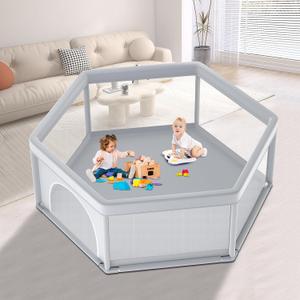 XVISHX 65x65 Inch Hexagonal Baby Playpen, Playpen for Babies and Toddlers, Baby Play Pen Playard for Indoor & Outdoor Active Center Game Fence, with Skin-Friendly Fabric and Soft Breathable Mesh