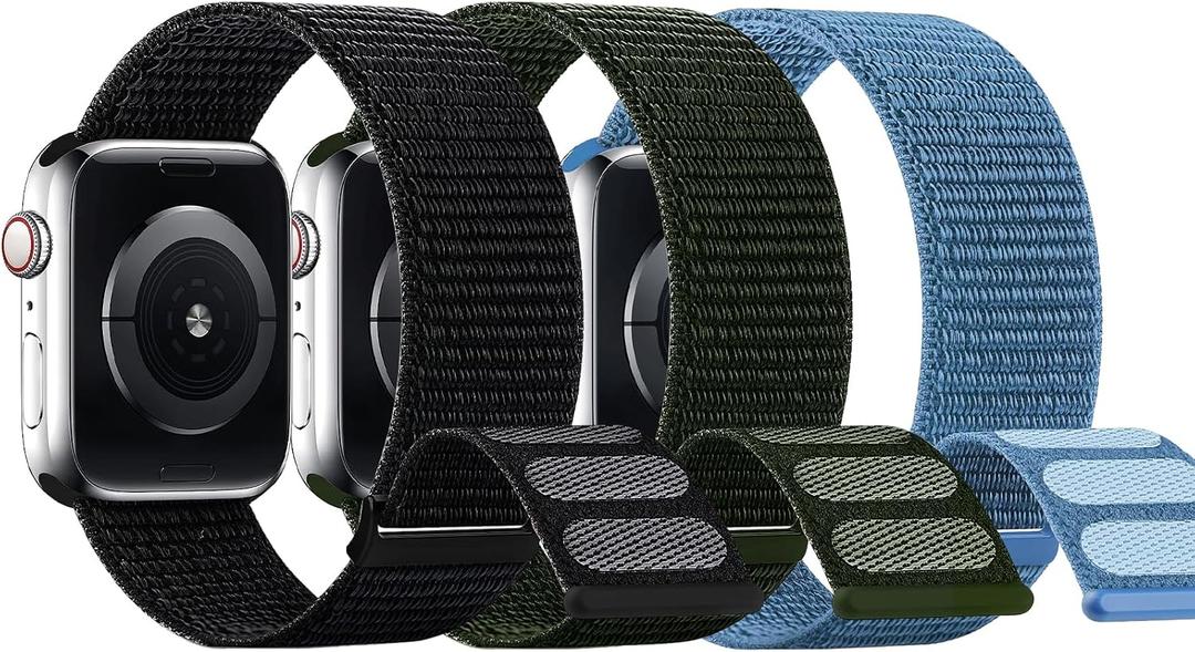 SimpleThings Compatible with Kids Apple Watch Bands, Nylon Hook and Loop for K12 Boy Girl Small Wrist iWatch Series 9 8 7 6 5 4 3 SE SE2 SE3 (Black&CapeBlue&ArmyGreen)