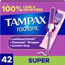 Tampax Radiant Tampons for Women, with LeakGuard Braid, Super Absorbency, Unscented, 42 Count