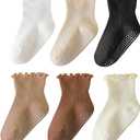 ANYANIME 6 Pairs Toddler Ruffle Socks for Girls Baby Grip Socks Non Slip Socks Cute Grippy Frilly