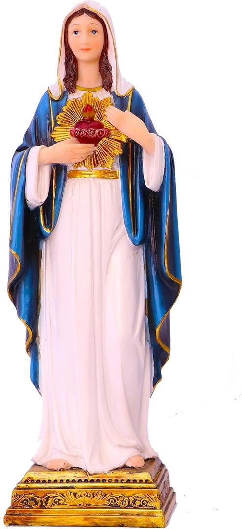 Virgin Mary Statue Sacred Heart Figure Resin Sculpture Savior Figurine Catholic Religious Gift Home Chapel Decoration (8 inch, White)