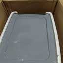 Large Cat Litter Box with High Sides, Open Top for Easy Access, Includes Scoop with Storage, 19" x 15" x 11.75", Grey/Beige