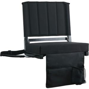 SPORT BEATS Stadium Seats with Back Support Bleacher Chairs with Back and Cushion Thick Padded Bleacher Seats Includes Shoulder Strap Black 1pc Standard