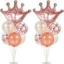 Rose Gold Balloon Stand Kit For Table 2 Set with 2 Rose Gold Crown Balloons Rose Gold Party Decorations Balloon Stand Table Centerpiece for Table, Wedding Baby Shower Queen Birthday Party Decorations