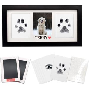 MYPAWLETS Paw Print Frame & Ink Pads Kit,Dog or Cat Paw Print Kit,2 No Mess Ink Pads for Pets,Paw Print Stamp Pad for Dogs,Wooden Pet Memorial Frame,Personalized Pet Paw Print Gifts Medium-Black