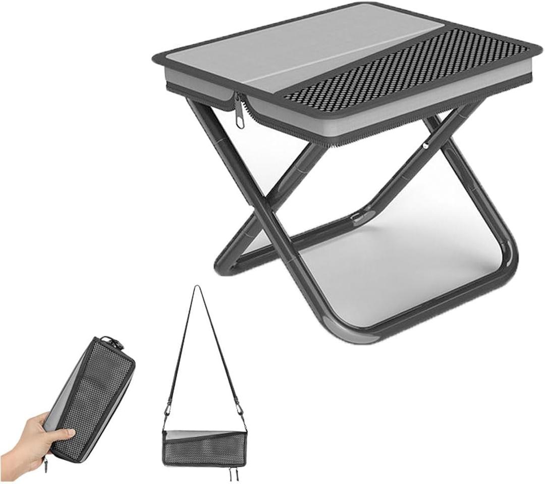 Portable Ultralight Travel Stool Camping Chair Fishing Stool - Gray Carbon Steel and Keychain, Handbag Style Pocket Foldable (Medium, Grey)