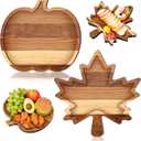 2 Pcs Fall Charcuterie Board Fall Wooden Platters Thanksgiving Serving Platters and Trays Cheese Wood Plate Food Serving Board for Fruit Charcuterie Party (Pumpkin, Maple Leaves)