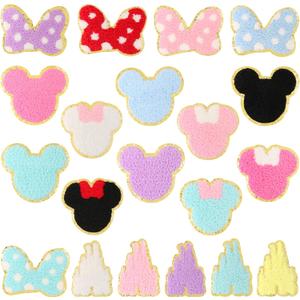 20 PCS Chenille Mouse Head Iron on Patches, CCOZN Colorful Chenille Castle Bowknot Mouse Embroidered Patches Sew On Embroidered Applique DIY Accessory for Clothing Hats Jackets Backpack Pants