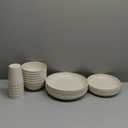 LIYH 48 Pcs Beige Plastic Wheat Straw Dinnerware Set - Reusable Plates and Bowls Sets,Unbreakable Plates Dishes Bowl Cup Outdoor Camper Dish Set for 12