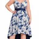 Rosegal Women Plus Size Floral Jacquard Sundress Rhinestone Chain Decor Ruched Asymmetric High Low Midi Summer Sleeveless Vacation Cami Flowy Dress (Blue/Size 3XL)