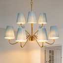 9-Light Gold Chandelier with Blue Fabric Shades, 30" Modern Farmhouse Chandelier Light Fixture for Dining Room, Classic Hanging Ceiling Light for Kitchen Island Bedroom Living Room Entryway