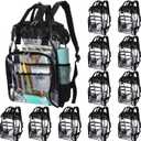 12 Pack Heavy Duty Clear Backpacks Bulk, 15" Transparent Bookbags for School, Waterproof PVC Work Bag with Reinforced Straps (Black), 15.35 x 10.63 x 4.33 inches / 39 x 27 x 11 cm