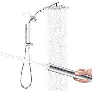 KENES 10 Inch All Metal Rain Shower Head with Handheld Spray Combo, High Pressure Rainfall Shower Head wih Adjustable Extension Arm, Dual Showerhead Set with 60" Shower Hose, Chrome, Silver LJ-6060-5