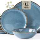 AmorArc Ceramic Dinnerware Sets, Handmade Reactive Glaze Stoneware Plates and Bowls Sets, Highly Scratch Resistant | Dishwasher & Microwave Safe Dishes Set, Service for 4 (12pc)