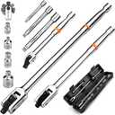 HORUSDY 10-Piece Dual-Drive Breaker Bar Set, Heavy-Duty Torque Kit with 360 Rotatable Head, Premium Cr-V Steel, Spring-loaded Detent Ball, Extension Bars & Socket Adapters, Durable Storage Case