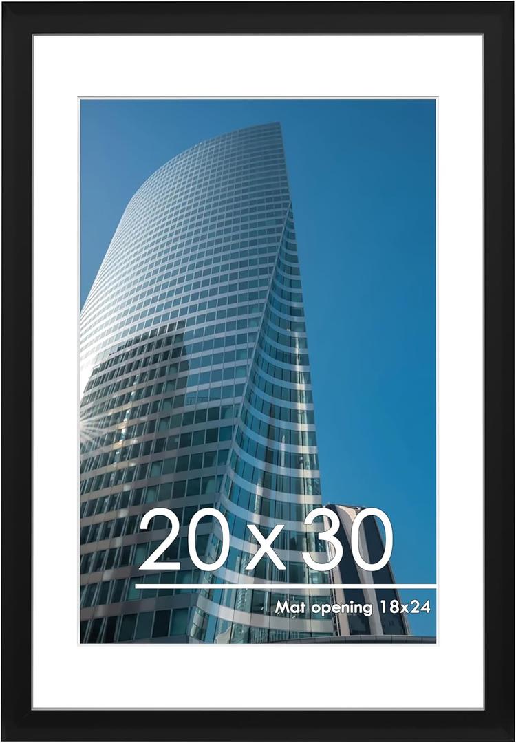 PEALSN 20x30 Poster Frame, Display Pictures 18 x 24 with Mat or 20 x 30 Without Mat for Wall Mounting Display, Picture Frames, Black