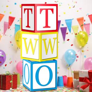 3 Pcs 2nd Birthday Balloon Box Set, Toy Inspire Balloon Blocks 11.8 x 11.8 Inches Birthday Party Supplies Decorations for Toy Theme Parties Celebration Baby Shower(Two)