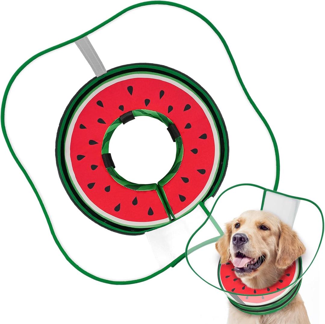 Sponge Dog Cone Collar, Dog Recovery Collar Alternative with Detachable High Clear Shield, Adjustable Soft Neck Cone for Small Medium Large Dogs, Stop Licking After Surgery (Watermelon,XXL)