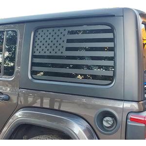 Rear Window American Flag Decal Compatible with Jeep Wrangler JL JLU 2018-2024 2025 (4-Door Version), Precut Back Side Window Glass USA Flag Vinyl Sticker Exterior Accessories (Matte Black)