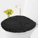 LuxUrux Toilet Lid Cover with Stretch Fit Elastic Band  Chenille Microfiber Toilet Seat Non-Slip Cover for Bathroom  Soft Plush, Machine Wash And Dry, Comfort & Clean Look (18 x 18'', Black)