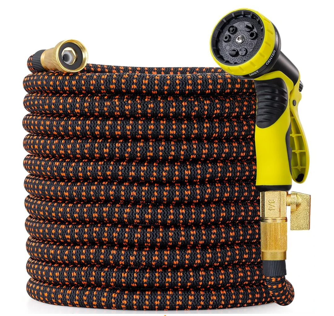 50 ft Expandable Garden Hose - 2025 Upgraded Flexible Water Hose 50ft with 10 Pattern Spray Nozzle, 3/4 Solid Brass Connectors, Retractable Latex Core - Lightweight Expanding Hose