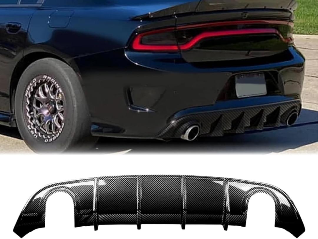 Rear Diffuser for 2015-2024 Dodge Charger SRT Rear Bumper Lip Splitter Spoiler Diffuser Non-widebody Gloss Black (Carbon Fiber)