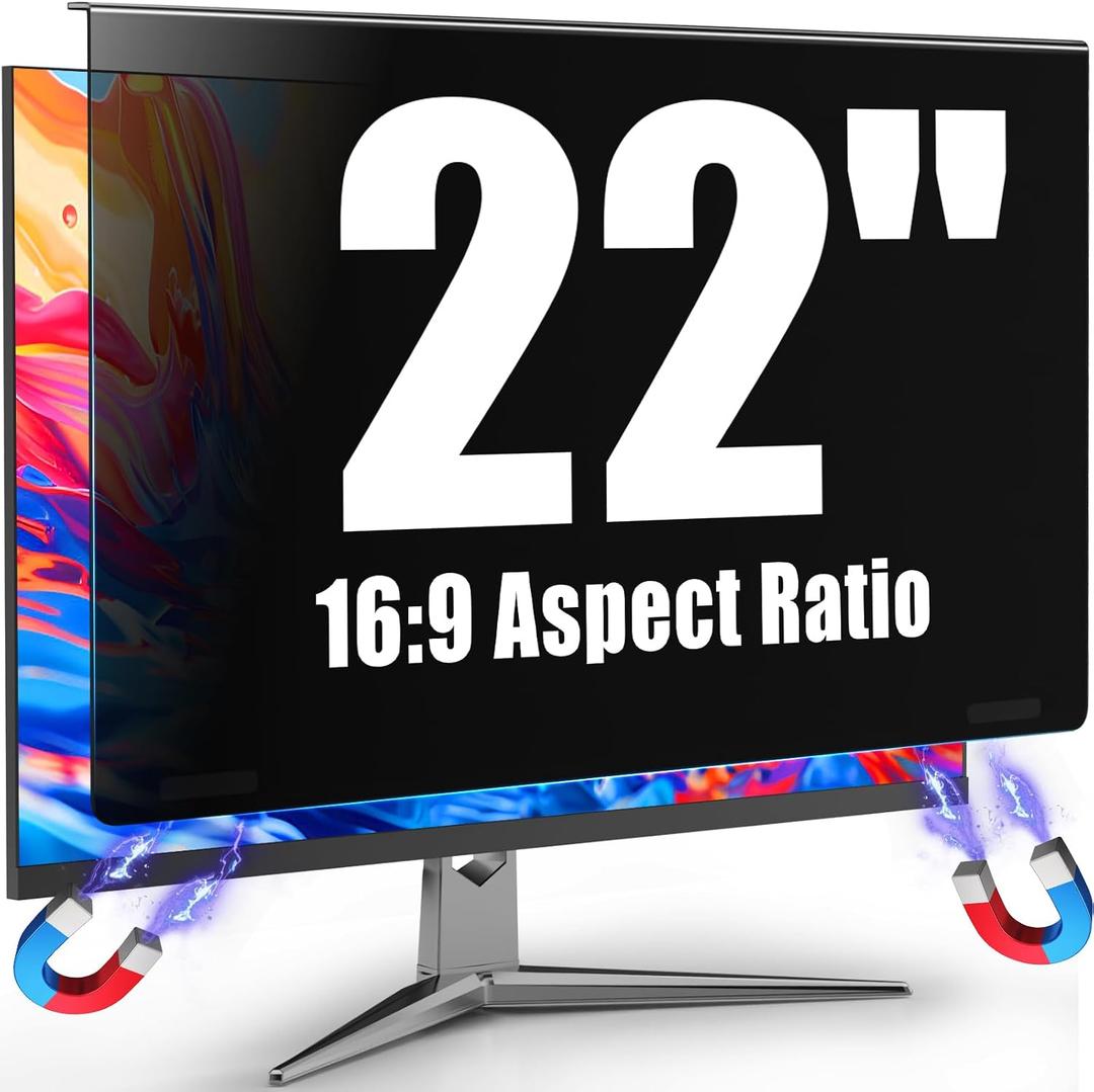Magnetic Monitor Privacy Screen Filter 22 Inch for Computer 16:9 Aspect Ratio, Hanging Anti Blue Light Shield Eyes Protection, Removable Blackout Anti Spy Security Protector