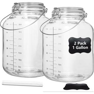 1 Gallon Super Wide Mouth Glass Jars with Airtight Lids,2 Pack Gallon Mason Jars Glass Storage Container for Canning,Pickling,Fermenting