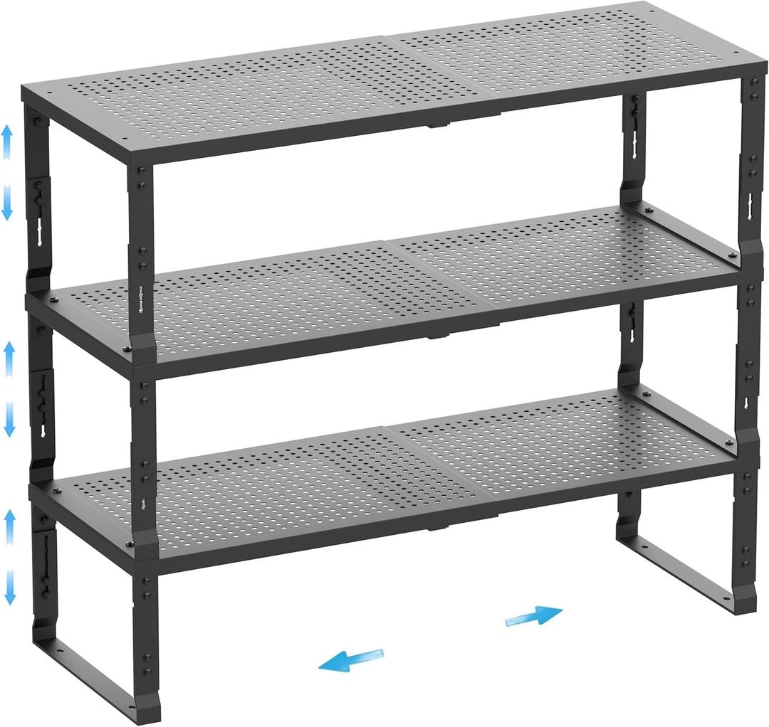 Expandable Spice Rack,Stackable Storage for Cabinet, Multi-Functional Kitchen Shelving,Height-Adjustable,Sustainable Organizer Solution(3Packs/Black/Medium) (MEDIUM:8.11"D x 16.54"W x 6.42"H)