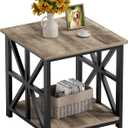GreenForest 19.7 inch End Table with 2-Tier Storage Shelf for Living Room | Modern Side Table for Bedroom Office,Sturdy X-shaped Metal Frame Nightstand,Scratch-resistant,Waterproof Top,Grey Wash