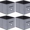 Onlyeasy Extra Large Cloth Storage Bins Foldable Cube Storage Bin 4 Pack - Fabric Cube Organizers Container Drawers with Dual Handles for Shelves, 13" W x 15" D x 13" H, Linen-Like Grey, 7MXDBXL04PLP
