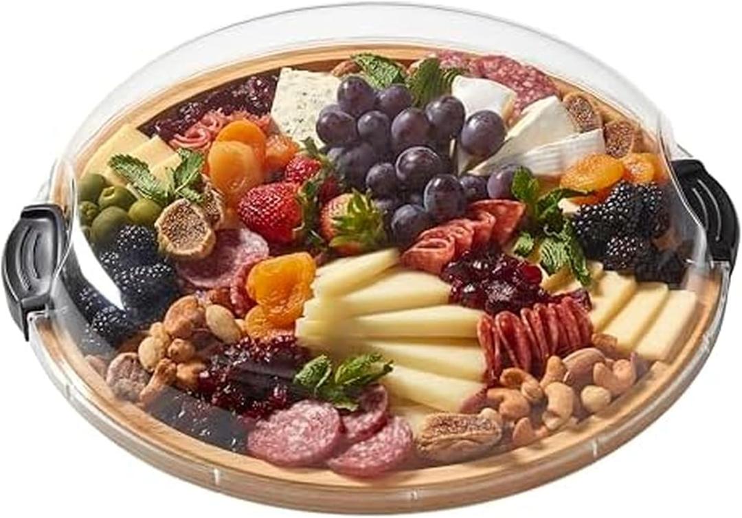 FARBERWARE Build-a-Board Cutting Board with Single Compartment and Clear Locking Lid for Charcuterie, Snacks, and More, Bamboo
