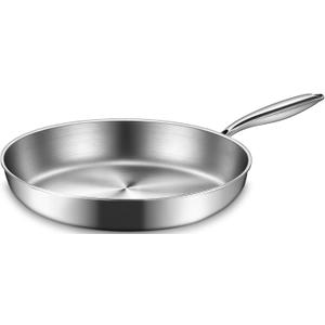 EWFEN 12 Inch Tri-Ply Stainless Steel Frying Pan, Compatible with All Cooktops Up to 600, Large Frying Pan Induction-Ready Skillet, Dishwasher and Oven Safe, Even Heat, 12" Skillet