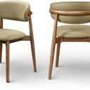 Meridian Furniture 88034Khaki-C Leesa Collection Mid-Century Modern Dining Chair with Soft Vegan Leather, Solid Wood Frame, Oak Veneer, 18.5" W x 22.5" D x 31.25" H, Khaki/Stained Brown, Set of 2